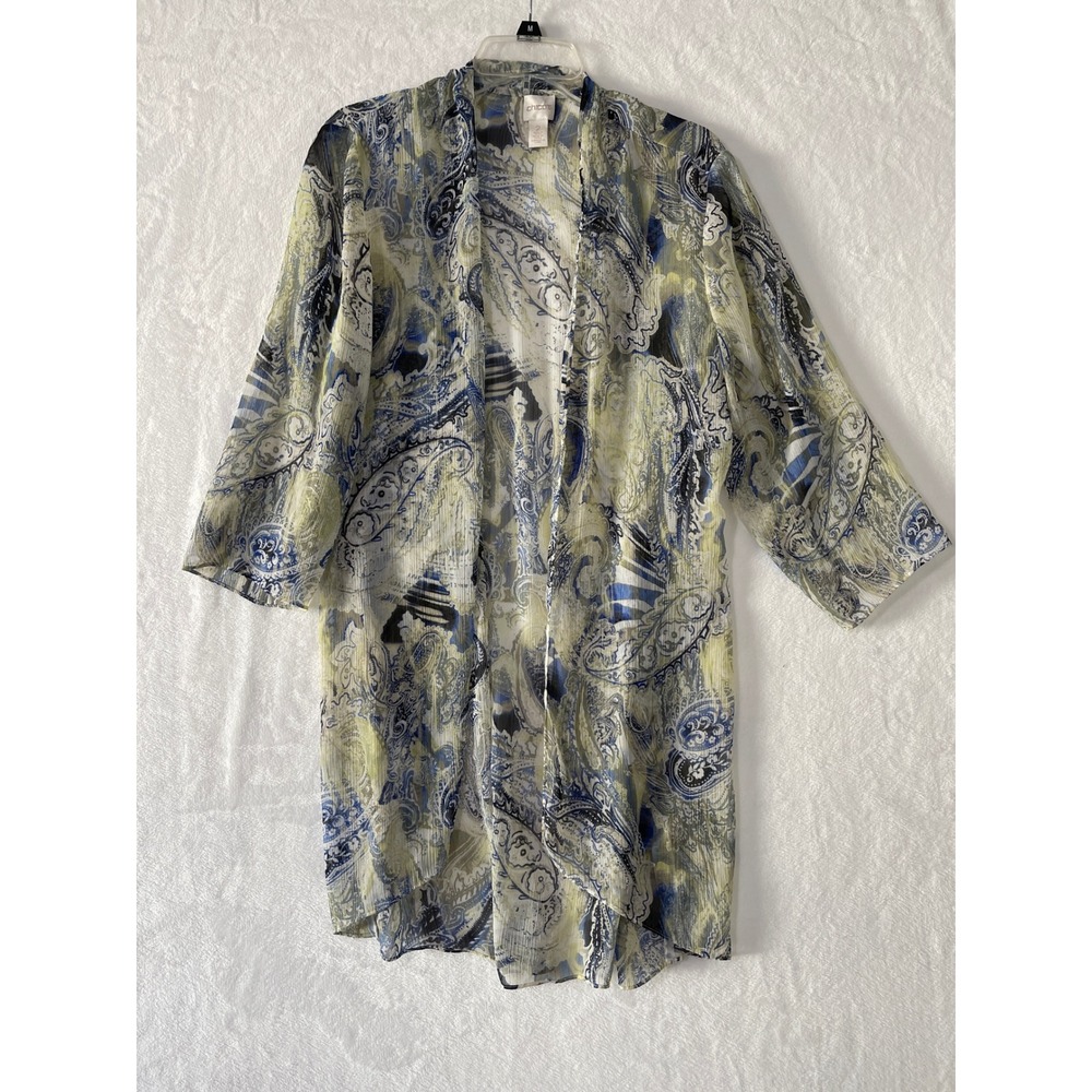 Chicos Sz Lg Paisley Open Front Sheer Kimono Cardigan Boho Coverup Womens Sz 2